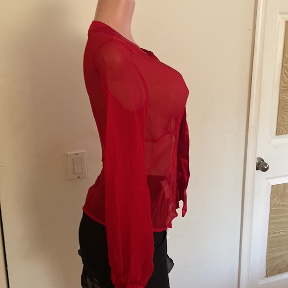 Wear 36th Sheer Red Long Sleeve Women’s Top Size Medium - Picture 2 of 5
